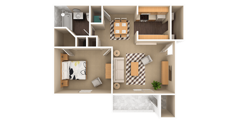 Floor plan for 1 bed, 1 bath, 680 sqft